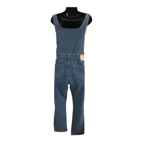 True Religion medium wash zip front stretch denim jeans jumpsuit size large new - Picture 16 of 17